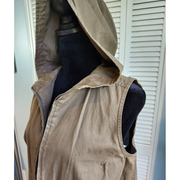 Hooded Utility Vest Women's size Medium Olive Brown Naf Naf 100% Cotton - Picture 2 of 7